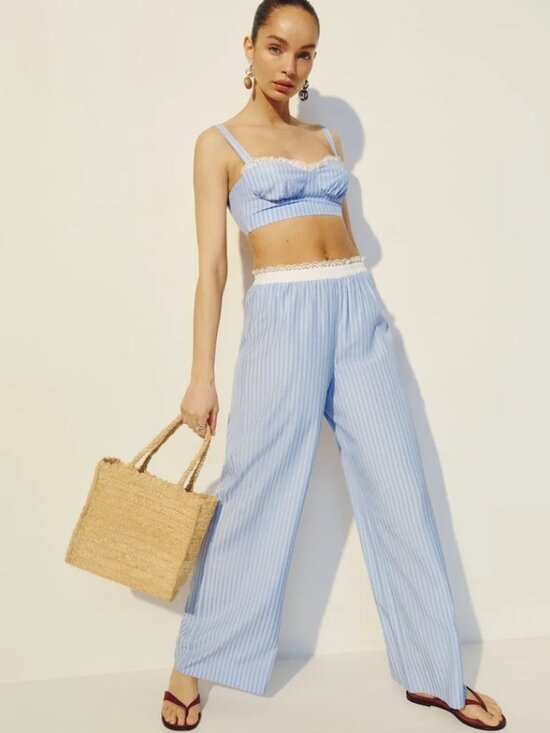 Reformation Dresses & Skirts - NEW Reformation Pippa Two Piece Set Top Pants Sky Blue Stripe | US 2 UK 6